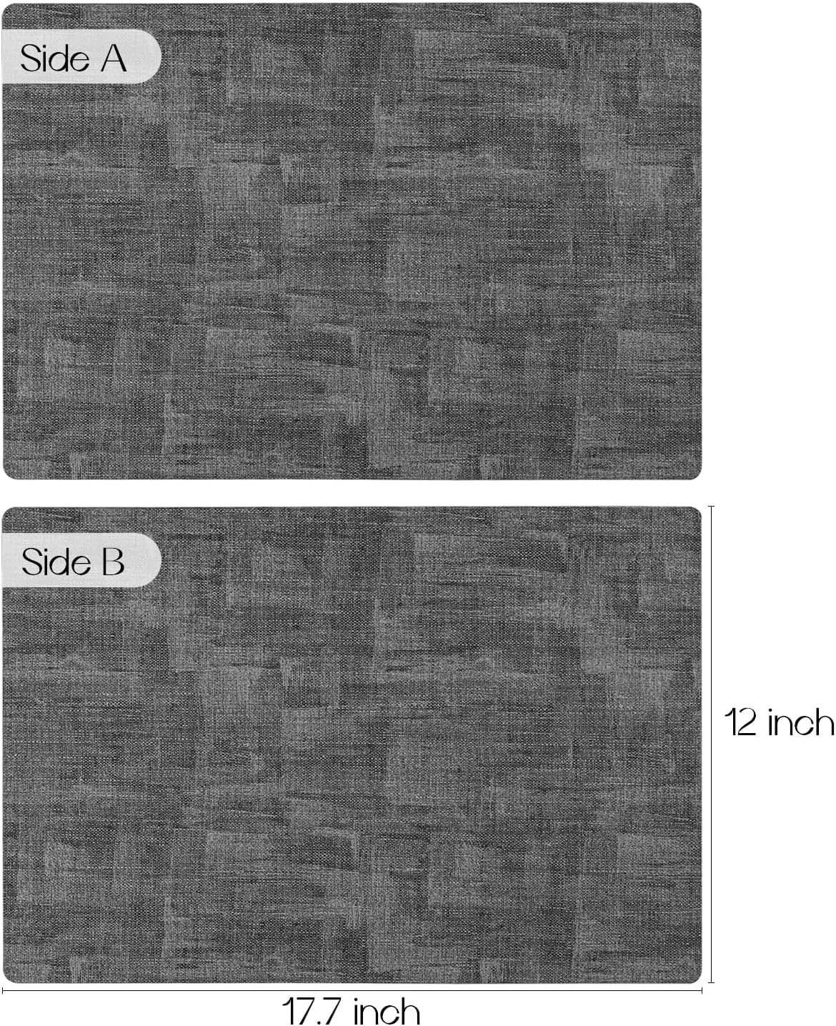 Romanstile Reversible Vinyl Placemats Set of 6, Faux Leather 100% Waterproof Oil-Proof Wipeable Place Mats, Heat Resistant Dual Sided Table Mats for Kitchen/Dining/Party (Dark Gray, 12 x 17 Inch)