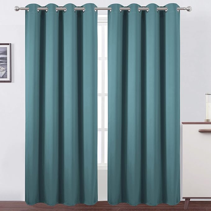 Sea Teal Thermal Blackout Curtains/52 x 95 Inch/Set of 2 Panels Room Darkening by Lemomo