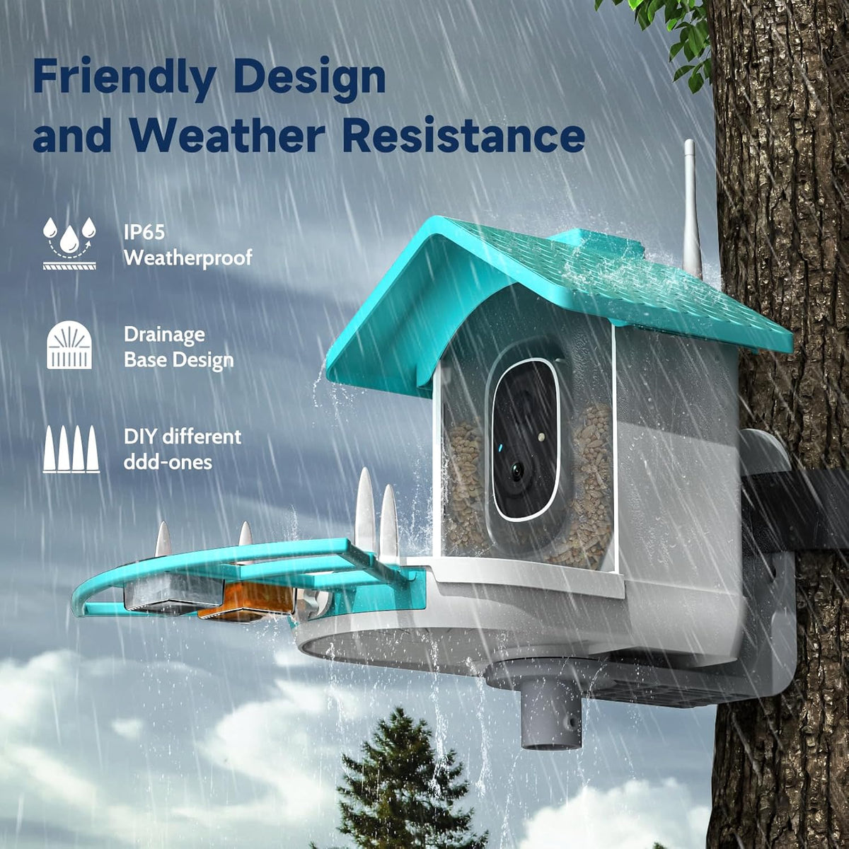 Smart Bird Feeder with Camera, 2K HD Bird Feeders for Outdoors with Solar Panel, Al Identification, Idea Gift, Blue