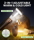 2-in-1 Warm&Cool Solar Pathway Lights Outdoor, 2 Pack Solar Garden Lights Waterproof IP65, Auto On/Off Outdoor Light for Yard Garden Walkway Landscape Lighting