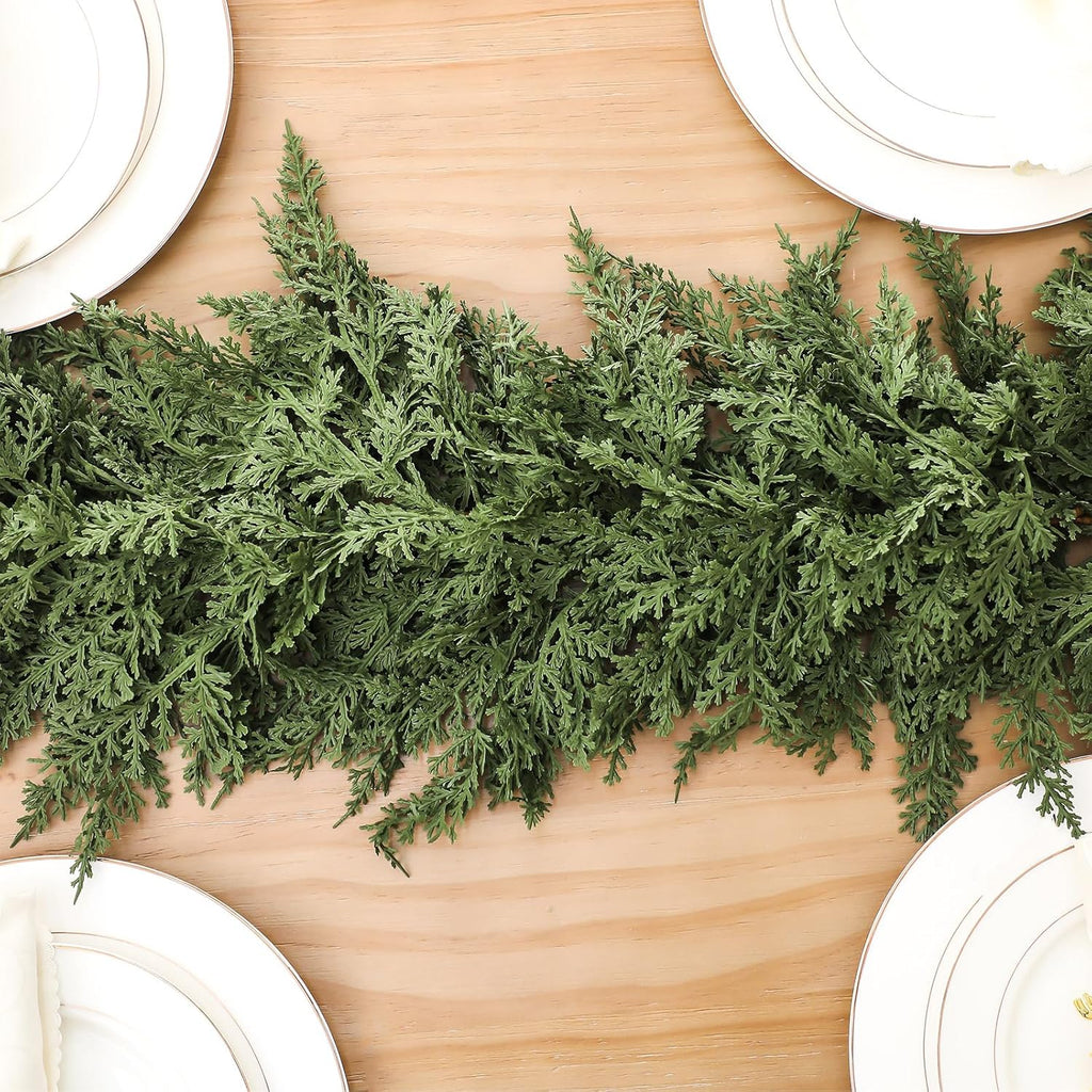 Jutom 1 PCS 9 ft Christmas Cedar Garland - Artificial Realistic Holiday Cedar Pine Needles Greenery Garland Decoration for Mantel Table Winter Party