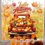 Fall Window Clings for Glass Thanksgiving Static Cling Window Decals 1PCS Pumpkin Maple Leaves Autumn Reusable Window Stickers Home School Office Decorations