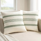 MIULEE Set of 2 Sage Green Boho Decorative Pillow Covers 18x18 Inch | Farmhouse by MIULEE