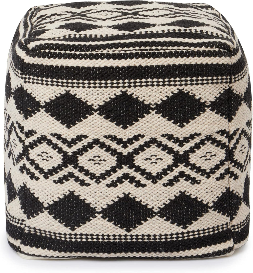 REDEARTH · Tufted Pouf Ottoman with Filler Textured Storage Cube Bean Bag Pouffe Footrest for Living Room, Bedroom, Nursery, Kidsroom; 100% Cotton (17.5"X17.5"X17.5", Linear Diamond Black)