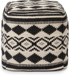 REDEARTH · Tufted Pouf Ottoman with Filler Textured Storage Cube Bean Bag Pouffe Footrest for Living Room, Bedroom, Nursery, Kidsroom; 100% Cotton (17.5"X17.5"X17.5", Linear Diamond Black)