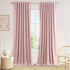 Pink 100% Blackout Linen Curtains 120 Inch 2 Panels Set by Guken
