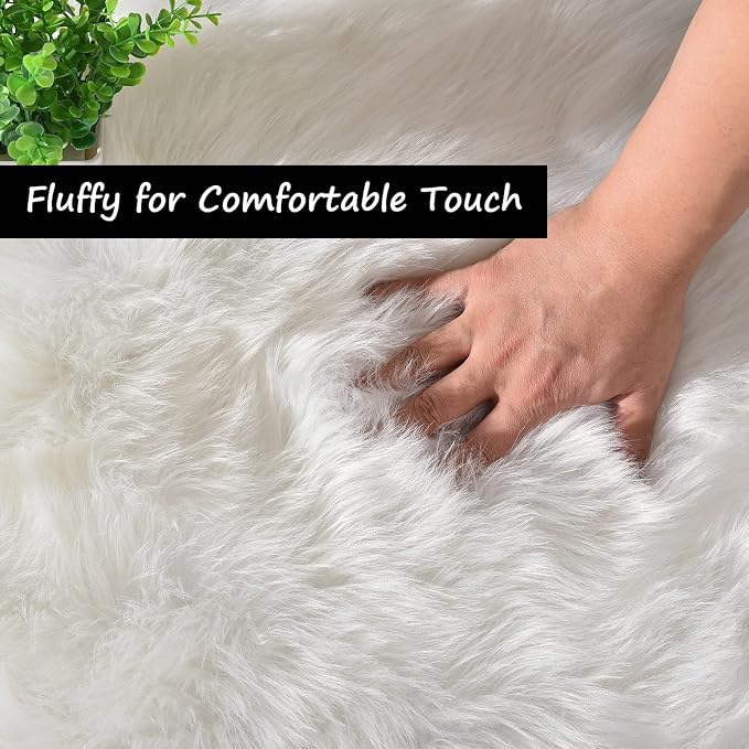 Goolela White Round Rug 4ft Circle Fluffy Fuzzy Sheepskin Rug - Image 2