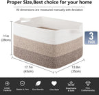 OIAHOMY Rectangle Woven Storage Basket - Nursery Cotton Rope Baskets for Storage, Toy Basket Organizing for Living Room, 17.7"x13.8"x11"- Pack of 3 - Gradient Yellow