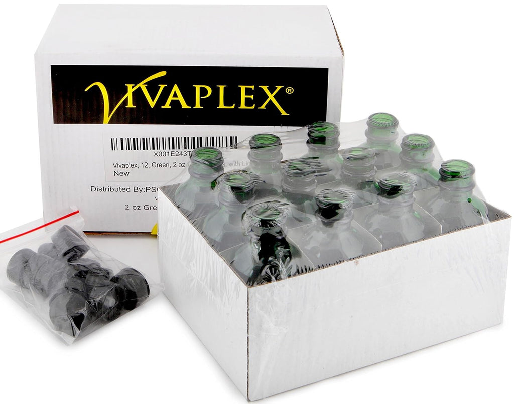 Vivaplex, 12, Green, 2 oz Glass Bottles, with Lids