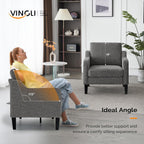 VINGLI Accent Chairs Set of 2 for Living Room, Light Grey Mid Century Modern Chair Soft Chenille Sofa Chair Upholstered Comfy Arm Chairs for Bedroom, Play Room, Apartment