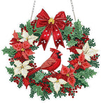 MEIYUDA Christmas Diamond Art Hanging Kits for Adult, Cardinal Wreath Diamond Painting Hanging Kits Ornaments, DIY Special Shaped Rhinestone Window Pendants kit for Home Garden Wall Decor Gift
