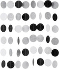Black White Silver Glitter Paper Garland Circle Dot Streamer Banner for Graduation Bridal Shower Wedding Birthday Party Decorations, 2.5" in Diameter, 20 Feet in Total