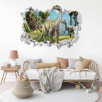 Large 3D Dinosaur Wall Stickers (31.7”x 22.5”), Dino Broken Hole Vinyl Wall Decals, Removable Forest Dinosaur Animal Wall Art for Kids Boys Bedroom Playroom Decor
