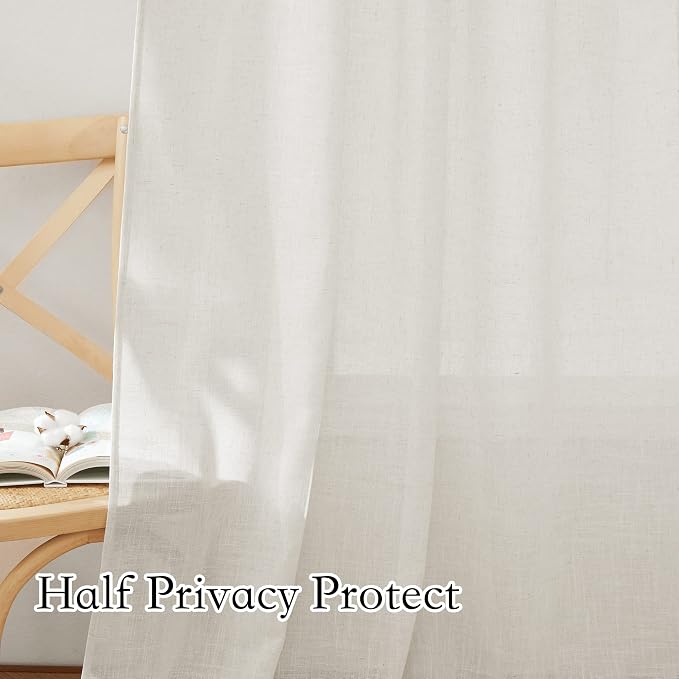 RYB HOME Farmhouse Boho Linen Sheer Curtains 90 inches Long - Image 4