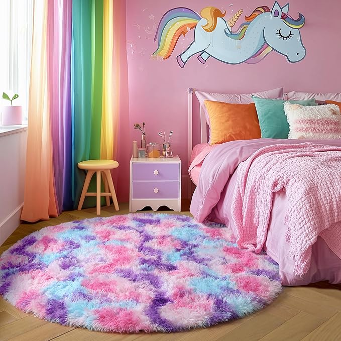 Amdrebio Pink Blue Purple Fluffy Area Rug 5Ft - Image 3