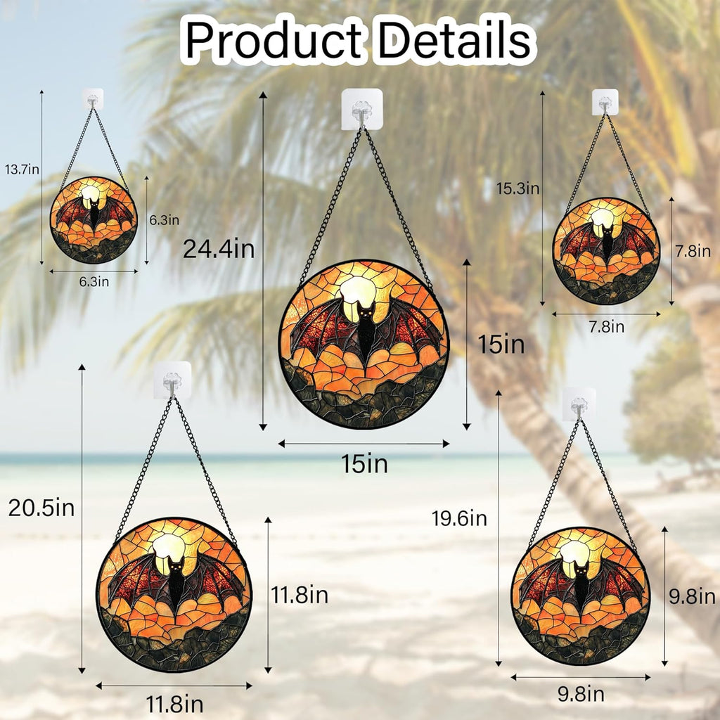 Stained Glass Window Hanging, Black Bat Sun Catcher for Door Home Decor Animal Suncatcher Christmas Mother's Day Birthday Gifts for Women Men Mom and Nana 15 in