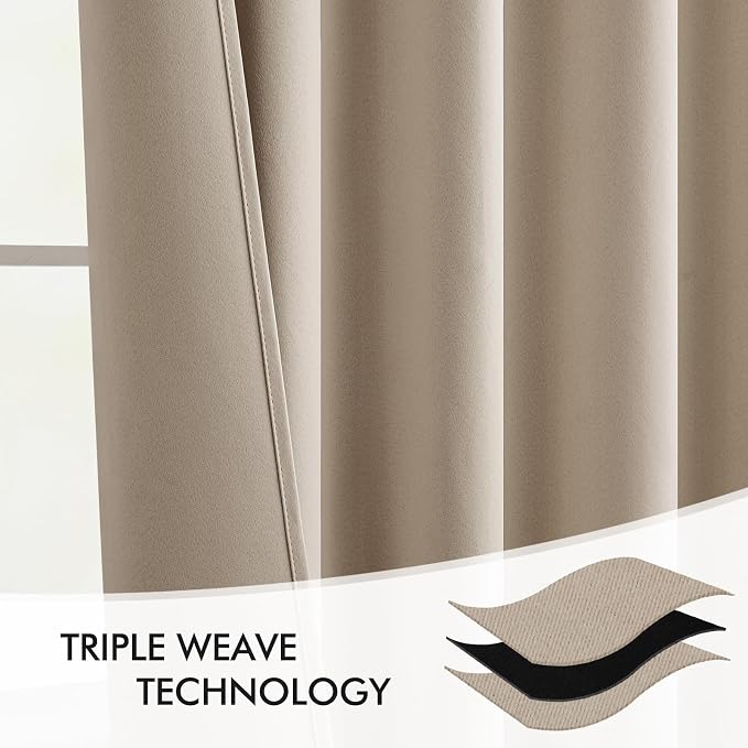 MIULEE Taupe Back Tab Blackout Curtains 52x90 Inch Long 2 Panels Set | Rod - Image 7