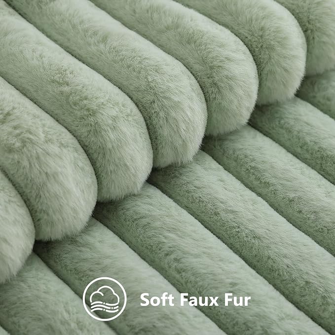 decorUhome Fall Faux Fur Throw Pillow Covers 24x24 Set of 2 Sage Green | - Image 2