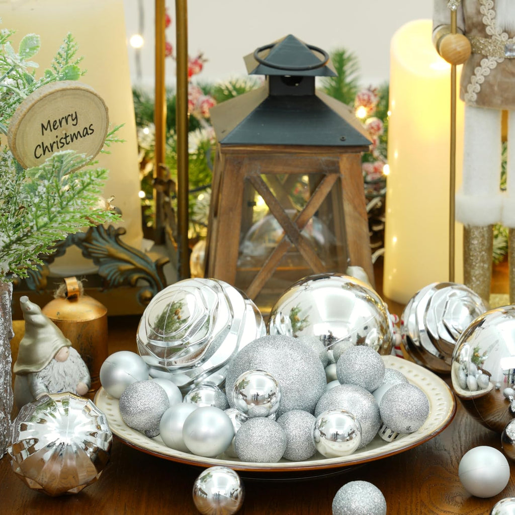 XmasExp 24ct Mini Christmas Ball Ornaments Shatterproof Christmas Ornaments Set Decorations for Xmas Tree Balls 30mm/1.18" (Silver)