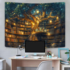 GOAOK Fantasy Library Tapestry For Classroom, Mysterious Tree Magic Bookshelf Aesthetic Tapestries, Witchy Fairytale Tree Vintage Bookshelf Book Art Tapestry Wall Hanging College Room Bedroom, 80"X60"