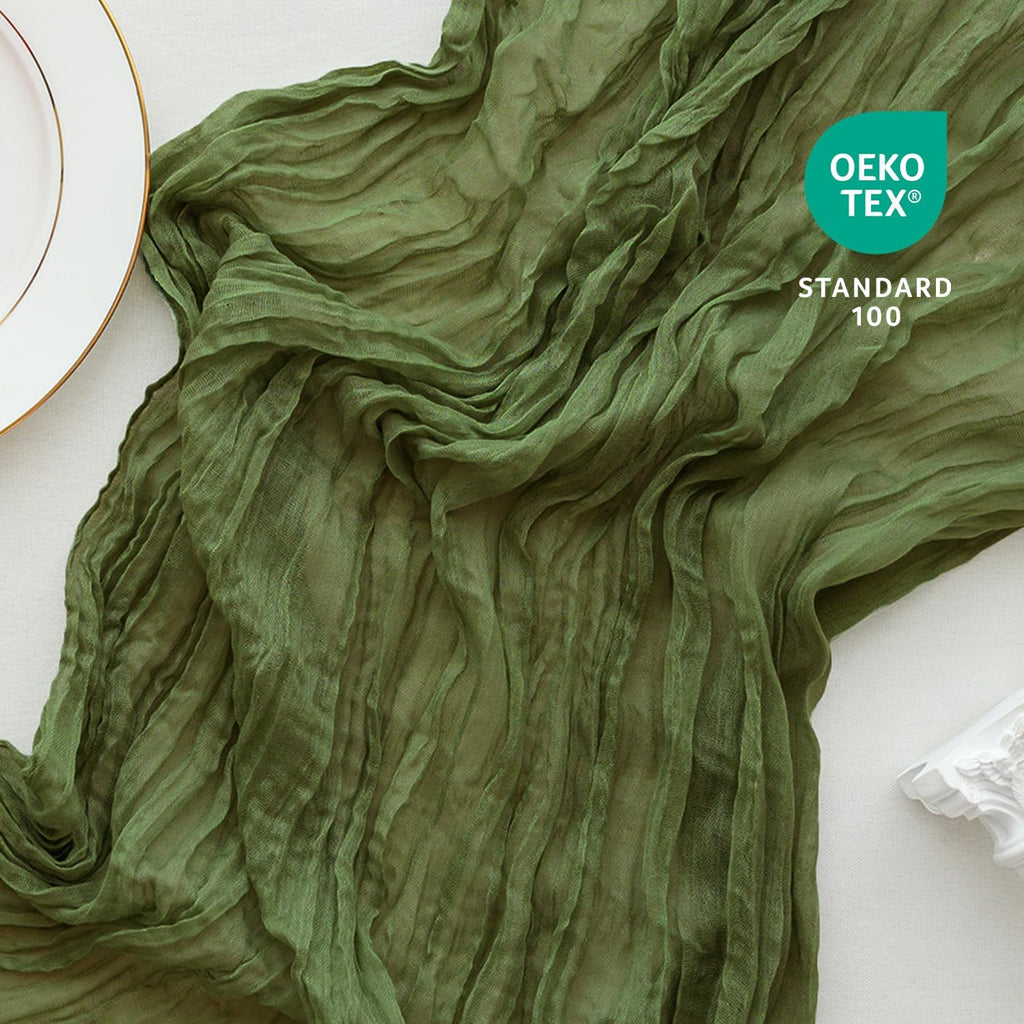 Sioloc 5 Pack Moss Green Cheesecloth Table Runner Fall Autumn Decor for Home 10ft Table Cloth for Tea Wedding Birthday Party Baby Bridal Shower Halloween Thanksgiving