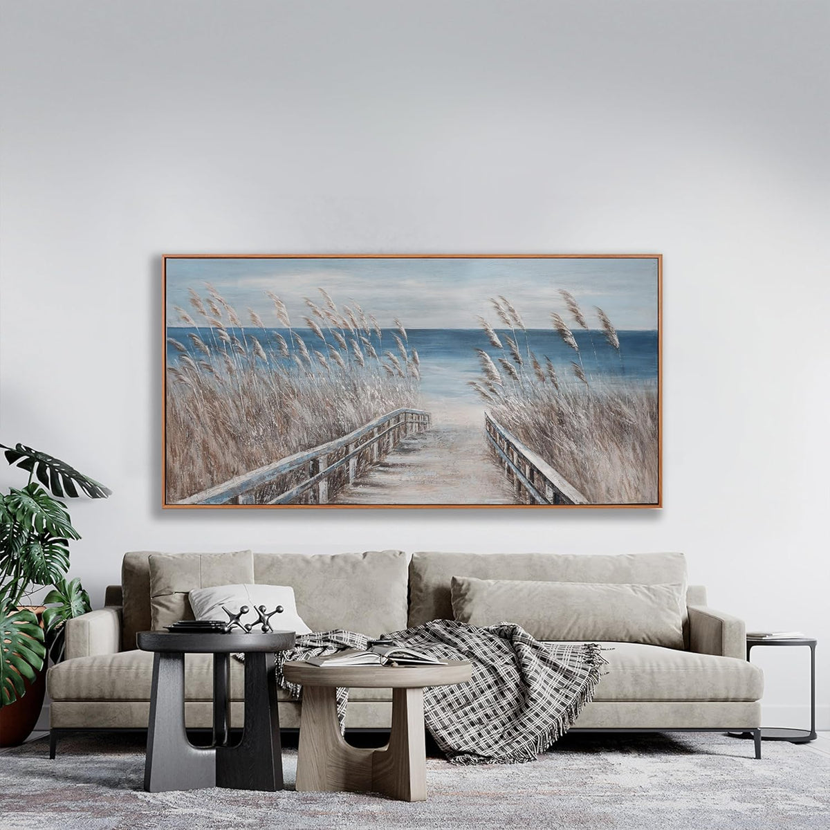Wall Art Decor Canvas Print Painting Reed And Blue Coast Landscape Picture Artwork Framed Wall Decor For Living Room Bedroom Living Room And Apartment 20x40 Inch