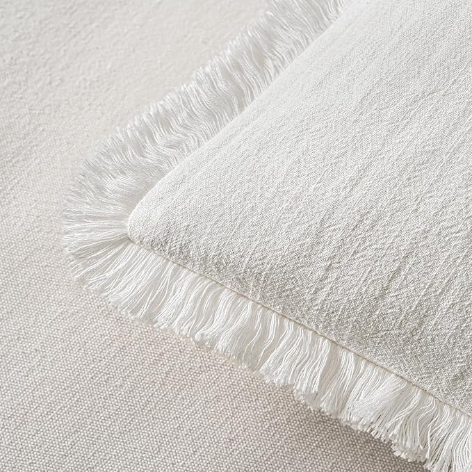 MIULEE Boho Linen Fringe Decorative Throw Pillow Covers White 18x18 | Set of 2 - Image 3