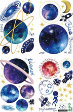 Quanhaigou Blue Purple Galaxy Wall Decals, Removable Sticker,The Art Magic 3D Milky Way Cosmic Stars Spacecraft Dreamscape Home Decor for Bedroom Living Room Floor Ceiling Kids Room