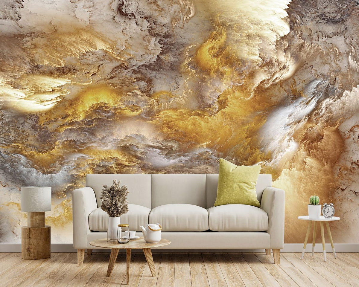 -Golden Clouds Ceiling Fabric Wallpaper Living Room Bedroom Bathroom Modern Boys Girls Kids Room Abstract Large Mural- 160"x108"（ not Peel and Stick）