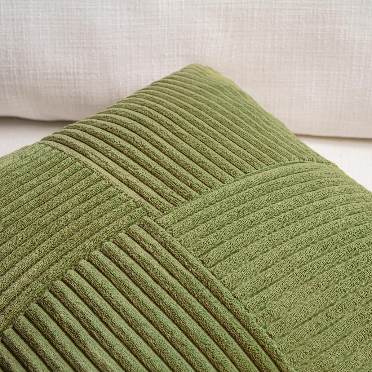 Fancy Homi 2 Packs Moss Green Euro Decorative Throw Pillow Covers 26x26 Inch for Bedroom Couch Bed, Farmhouse Boho Home Decor, Soft Corss Corduroy Patchwork Textured Square Cushion Case 66x66 cm