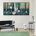 QZQCBLC Large Wall Art Bedroom, Green Tree Yellow Forest Canvas Wall Pictures Modern Abstract Ring Landscape Paintings Artwork for Living room Home Office Artwork Framed Decor 29x58 IN