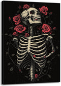 OAAPITI Gothic Skull Wall Art Skeleton and Roses Canvas Pictures Print Vibrant Dark Art Decor for Bedroom Living Room Bathroom(Artwork-6,12"x18")