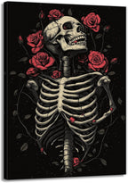 OAAPITI Gothic Skull Wall Art Skeleton and Roses Canvas Pictures Print Vibrant Dark Art Decor for Bedroom Living Room Bathroom(Artwork-6,12"x18")