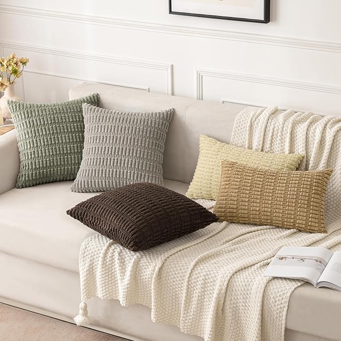 MIULEE Corduroy Decorative Throw Pillow Covers 20x20 Light Olive Pack of 2 | - Image 3