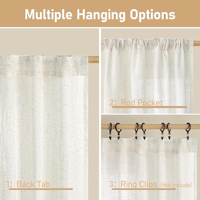 Linen Semi Sheer Curtains for Small Window 40 Inch Length | Light Filtering - Image 3