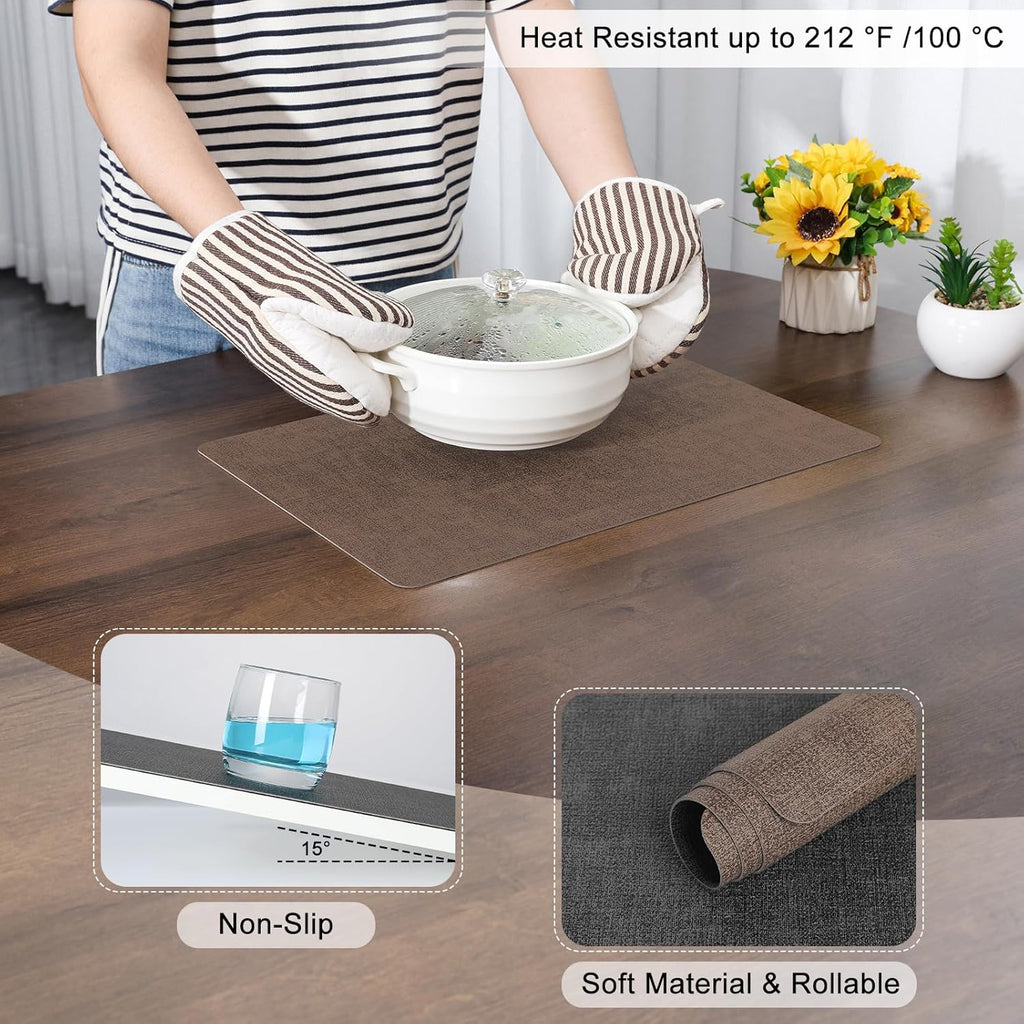 Myir JUN Placemats Dual Sided, Faux Leather Place Mats Set of 8 Indoor Placemat for Dining Table Non-Slip Washable Place Mat Heat Resistant Outdoor Table Mats (Set of 8, Gray Brown)