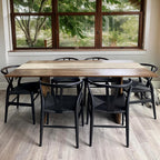 Wishbone Chair Natural Solid Wood Dining Chair/Hans Vegner Y Chair Rattan and Wood Accent Armrest Chairs Set of 4 (Ash Wood - Black)