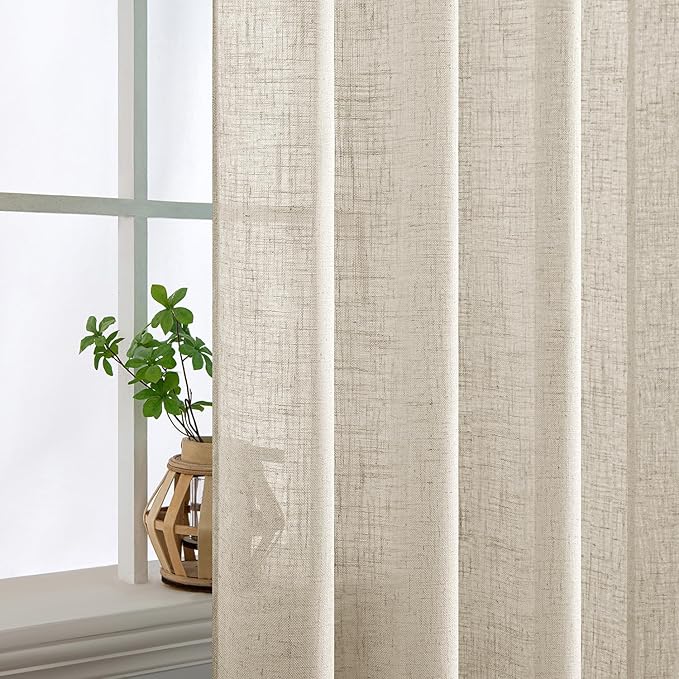 MIULEE Cream Linen Curtains 52x63 Inch 2 Panels - Image 5