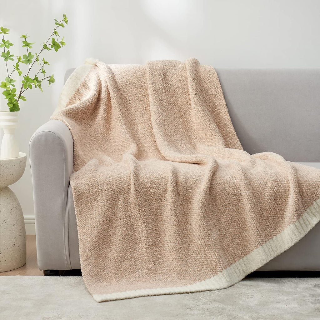Snuggle Sac Heather Beige Throw Blankets Luxurious Microfiber Fabric, Reversible Super Soft Throws Warm Cozy Knit Fuzzy Plush Throw Blanket for Couch, Bed, Sofa, Camping, Beige,50x60 inches