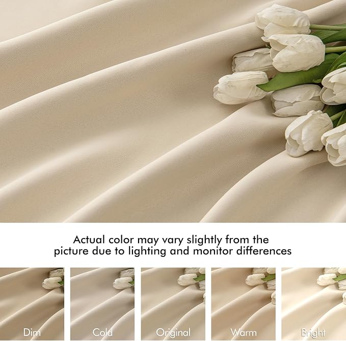 MIULEE Cream Beige Back Tab Blackout Curtains 52x96 Inch Long 2 Panels Set | - Image 8