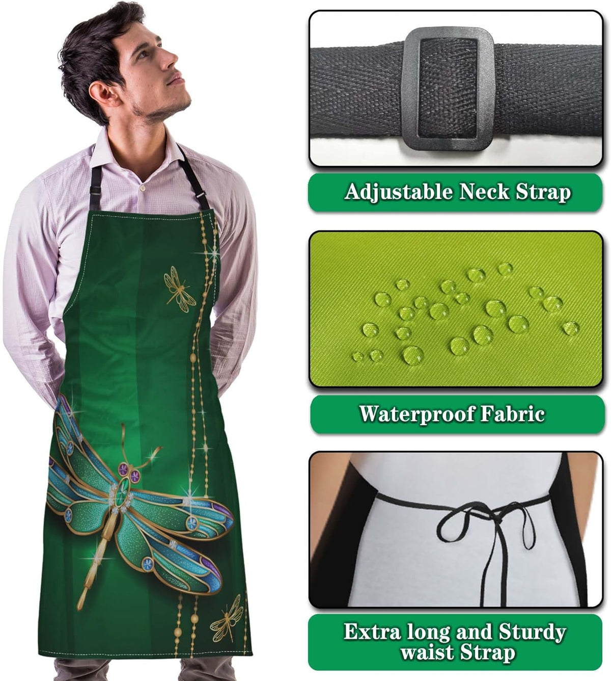Garden Apron for Women Beautiful Vivid Dragonfly Aprons for Men for Kitchen Cooking Restaurant BBQ Painting Crafting Gardening 27” (W) x 31” (H), Waterproof Aprons