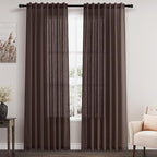 Coffee Linen Curtains 80 Inch Length 2 Panels Set Back Tab Rod Pocket Textured by Nanspring