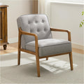 Linen Accent Chair, Mid Century Modern Chair for Living Room, Upholstered Comfy Lounge Armchair with Solid Wood Frame, Reading Side Chair for Bedroom,105°Ergonomic Comfort, Grey