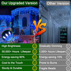 66FT 666 LED Outdoor Christmas Lights - 148 Ice Drops, 12 Pro Modes with Timer Memory & Brightness, Waterproof Hanging Ice String Light for Holiday Wedding Garden Fence House Decor (Blue)