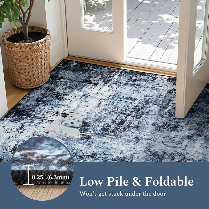 Rugflix 2'6"x10' Runner Rug for Hallway, Washable Navy Blue Long Runners | - Image 6