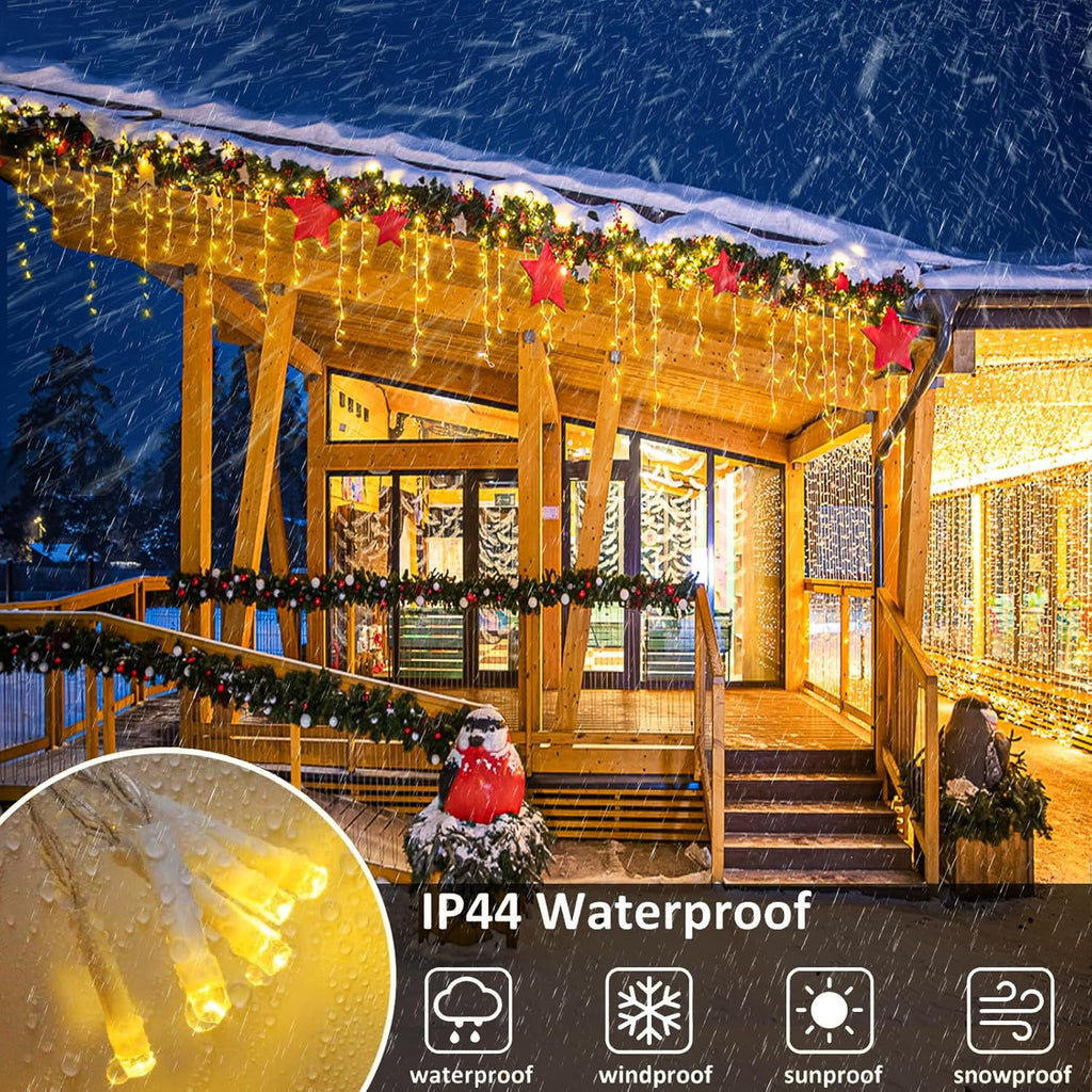 Icicle Christmas Lights Outdoor, 66FT 640 LED Icicle Lights for Outside with 8 Modes Timers, Waterproof Plug in Connectable String Light for House Yard Patio Eave Wedding Decorations, Warm White