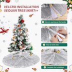 Christmas Tree Skirt Silver 48 Inch Round Tree Skirt Sequin Christmas Tree Skirt for Christmas Decoration