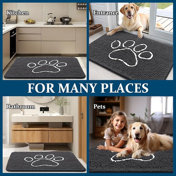 OLANLY Dog Door Mat for Muddy Paws 24x16, Paw Print Design Chenille Mud Mat | - Image 8