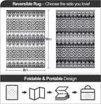 Waterproof Outdoor Rug 8x10ft, Bohemia Reversible Plastic Straw Mat for Patio RV Deck Porch Backyard Balcony Camping Picnic Beach Indoor Outdoor Carpet, Black&White
