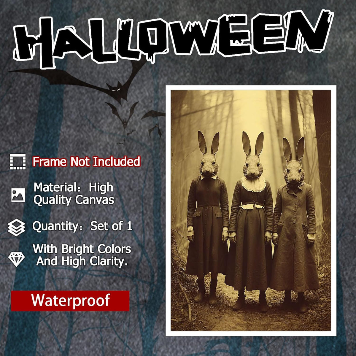 Vintage Halloween Wall Decor Rabbit Cult of the Occult Forest Canvas Wall Art Poster Gothic Dark Academia Decorations Room Creepy Print Spooky Pictures 24X36inch Unframed